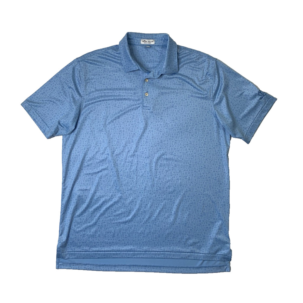 Peter Millar Shirt Mens L Large Cottage Blue Big Performance Jersey Printed Polo